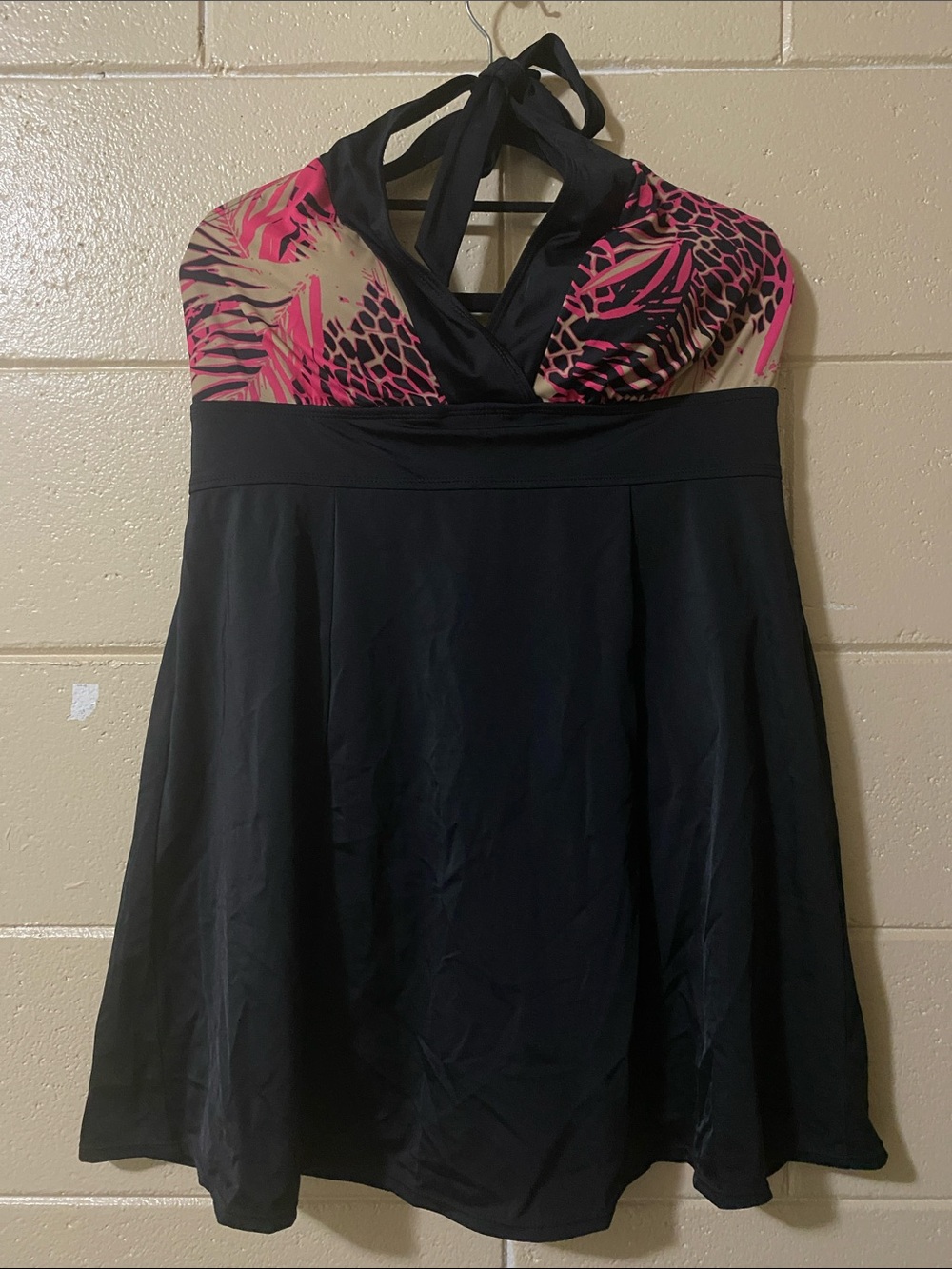 Sears Black and Pink Banded Swimdress